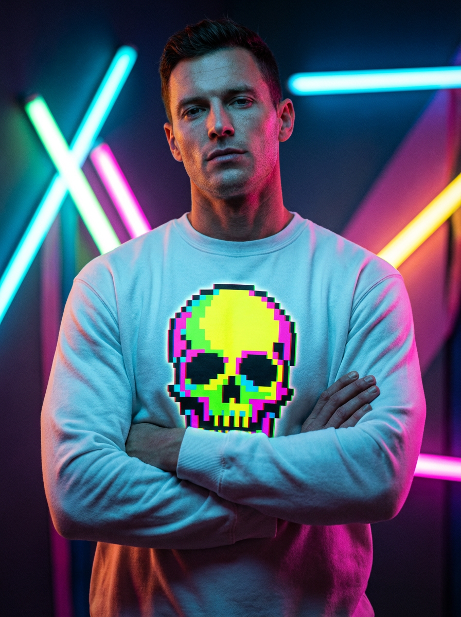 CRÂNE PIXEL GLITCH Hoodie - Edition R￩tro