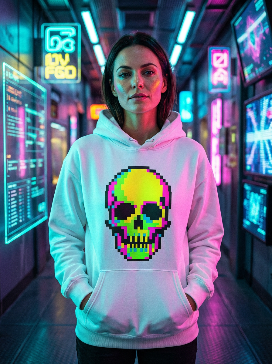 CRÂNE PIXEL GLITCH Hoodie - Edition R￩tro